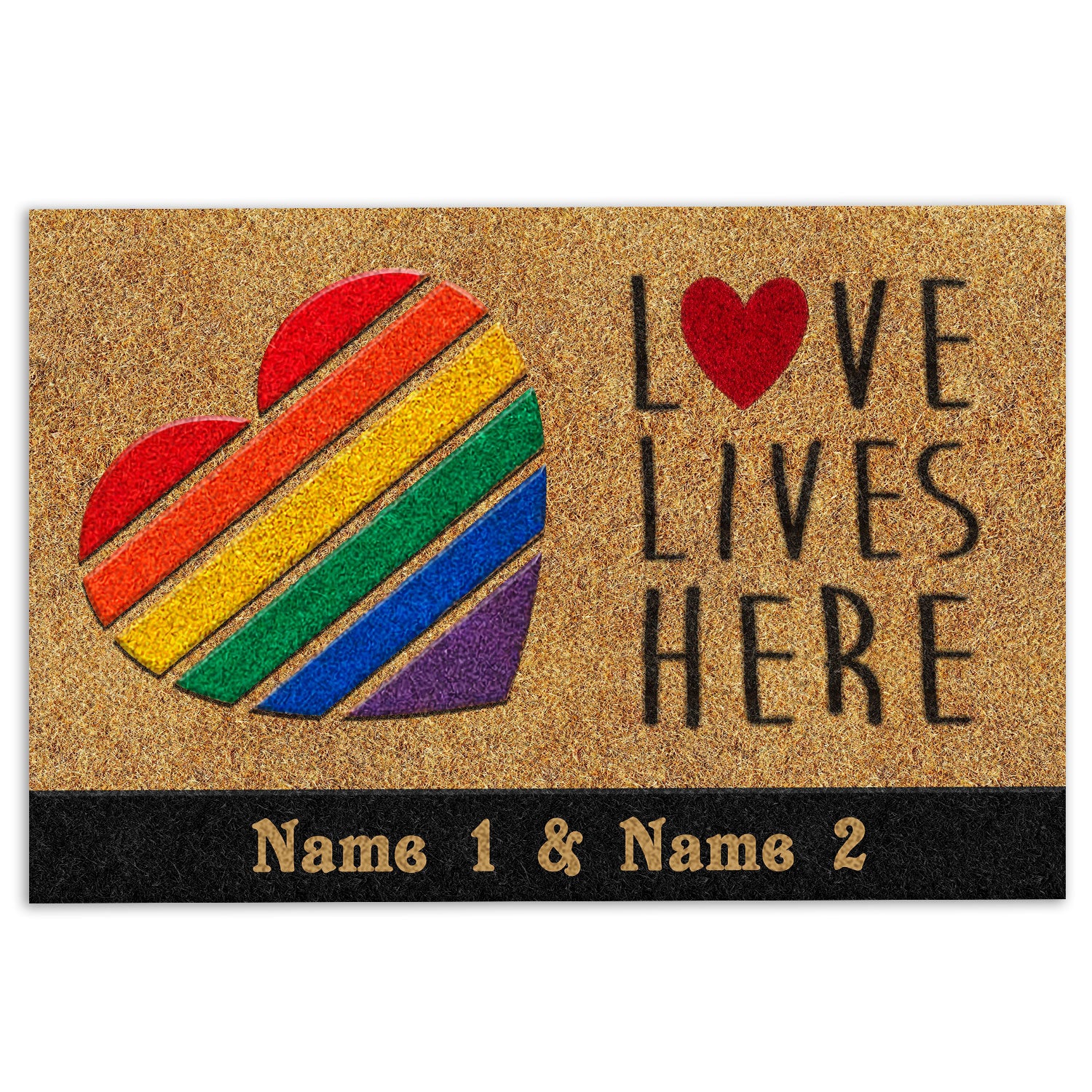 Lgbt Rubber Doormat, Lgbt Lgbtq Love Lives Here Pride Month Welcome Doormat, Custom Name Indoor Outdoor Door Mat, Home Decor