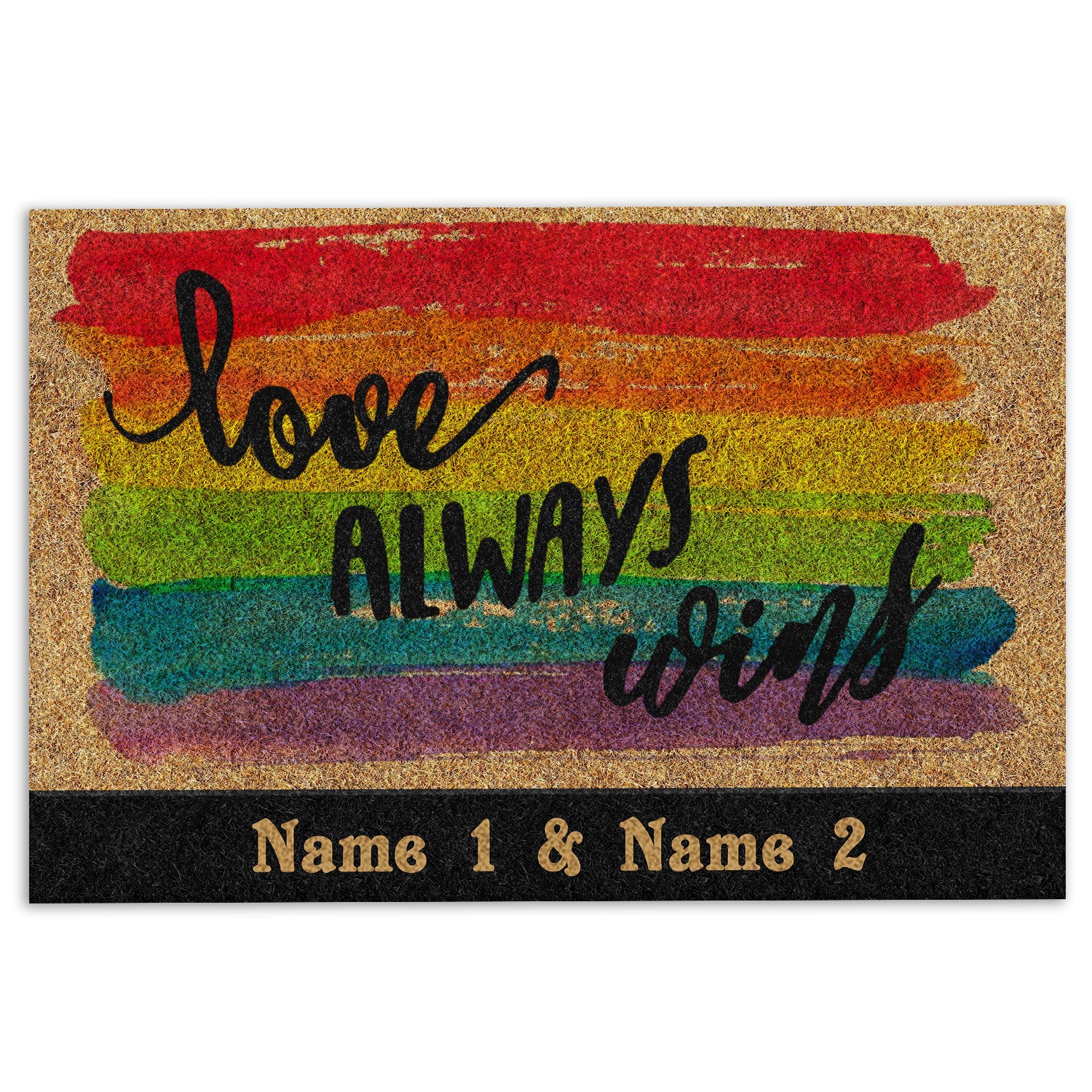 Lgbt Rubber Doormat, Lgbt Lgbtq Love Always Wins Pride Month Welcome Doormat, Custom Name Indoor Outdoor Door Mat, Home Decor