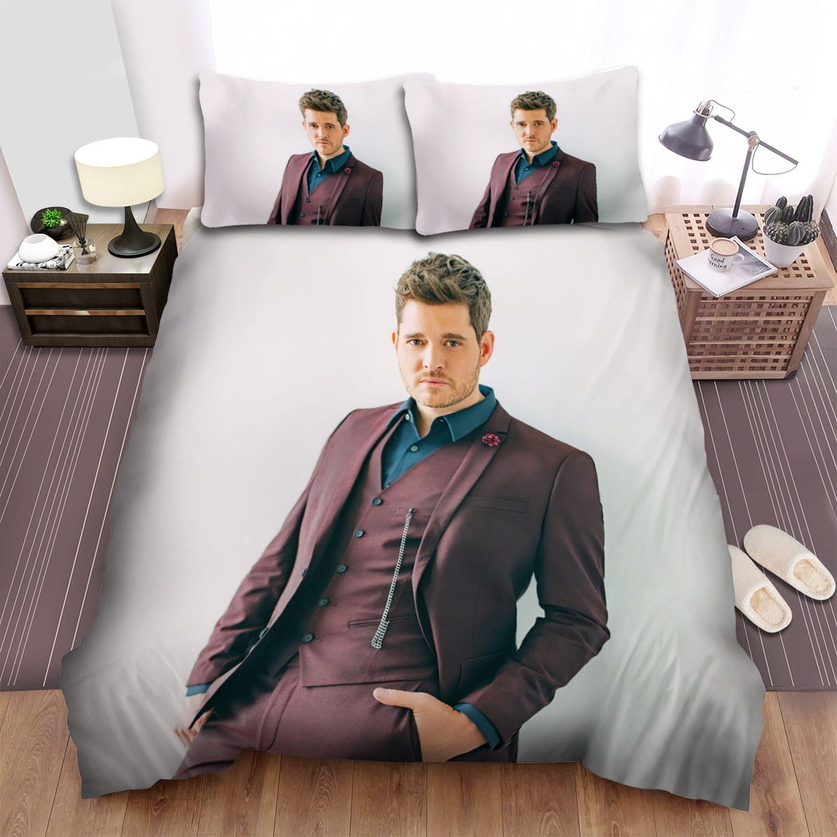 Michael Buble Photo Bedding Sets, Flatsheet Gift For Christmas, Thanksgiving, Halloween