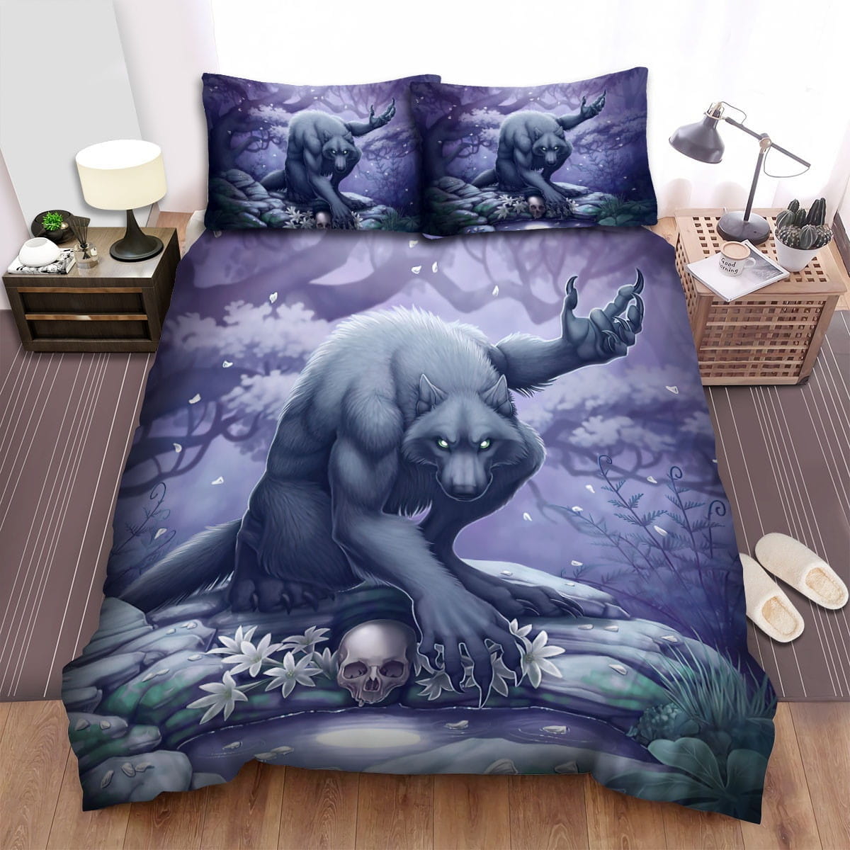 Michigan Dogman & Skull Bedding Set, Gift For Christmas, Birthday, Thanksgiving