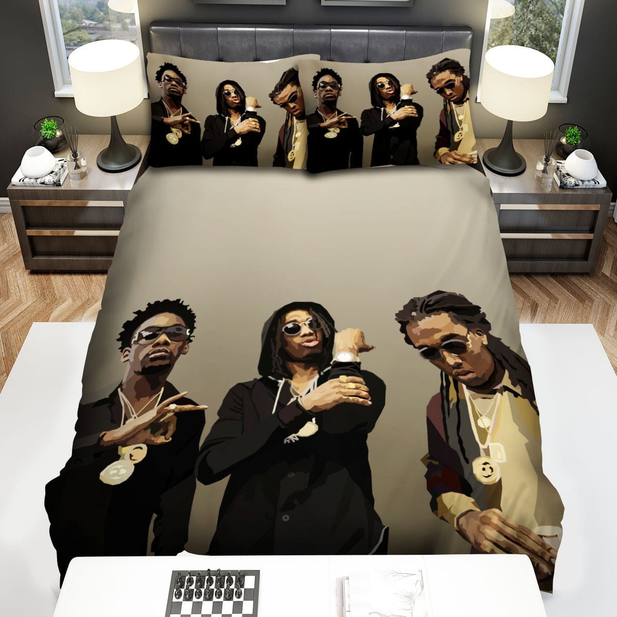 Migos The Trio Art Bedding Sets Duvet Cover, Flatsheet, Pillowcases Perfect Gift For Fans