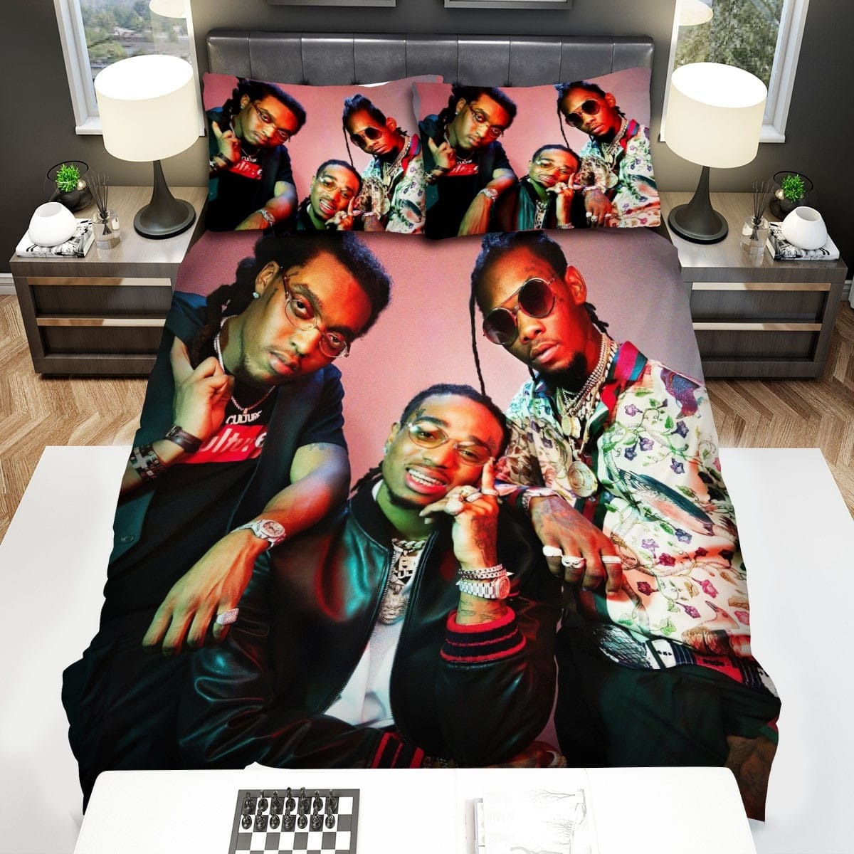 Migos Members Photograph Bedding Set, Gift For Christmas, Birthday, Thanksgiving