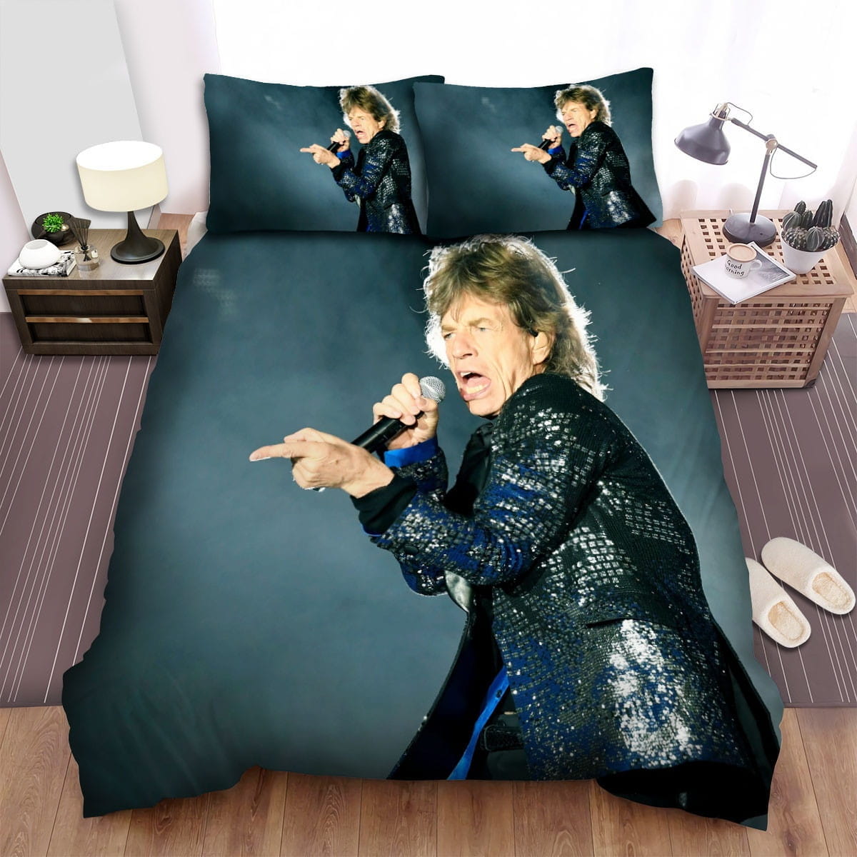 Mick Jagger On Stage Bedding Sets Duvet Cover, Flatsheet, Pillowcases Perfect Gift For Fans