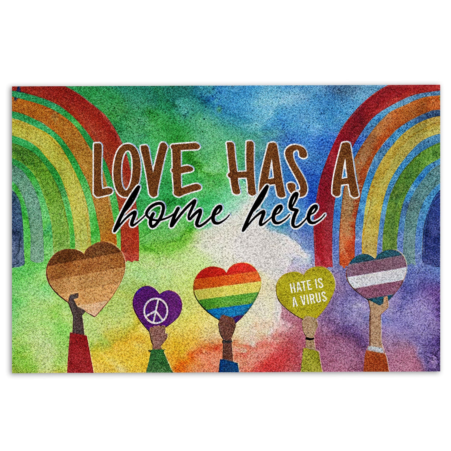 Lgbt Rubber Doormat, Lgbt Support Lgbtq Pride Month Rainbow Love Has A Home Here Welcome Doormat, Indoor Outdoor Door Mat, Home Decor