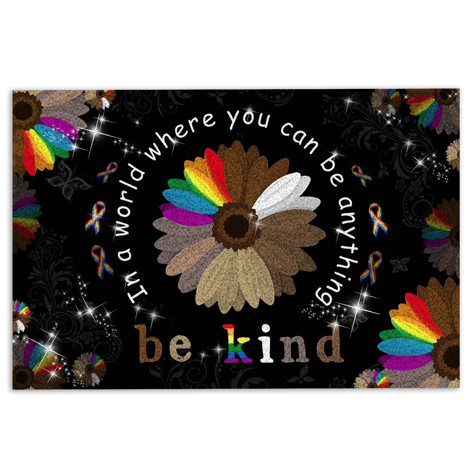 Lgbt Rubber Doormat, Lgbt Pride Lgbtq In A World Where You Can Be Anything Be Kind Welcome Doormat, Indoor Outdoor Door Mat, Home Decor