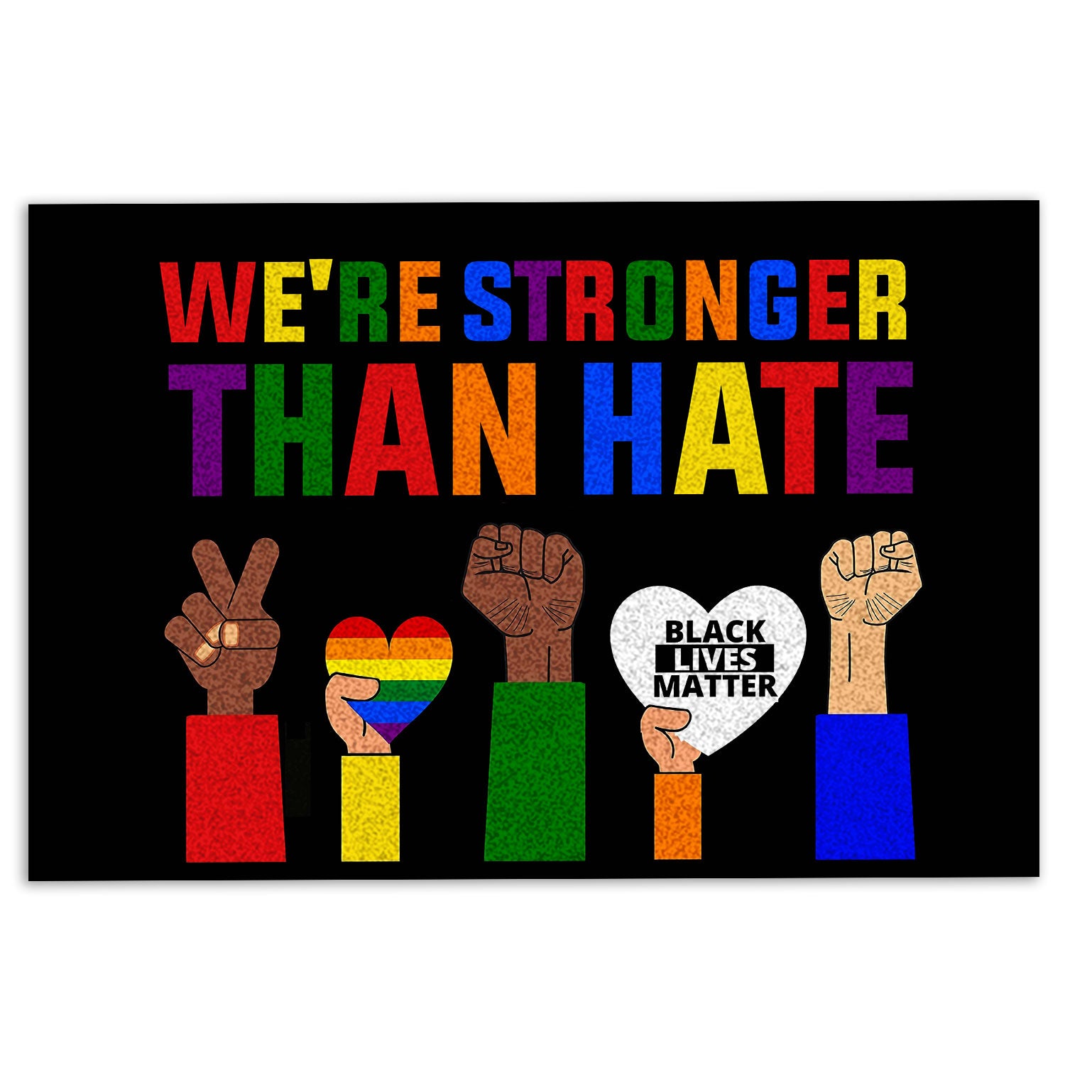 Lgbt Rubber Doormat, Lgbt Lgbtq Support We'Re Stronger Than Hate For Pride Month Welcome Doormat, Indoor Outdoor Door Mat, Home Decor