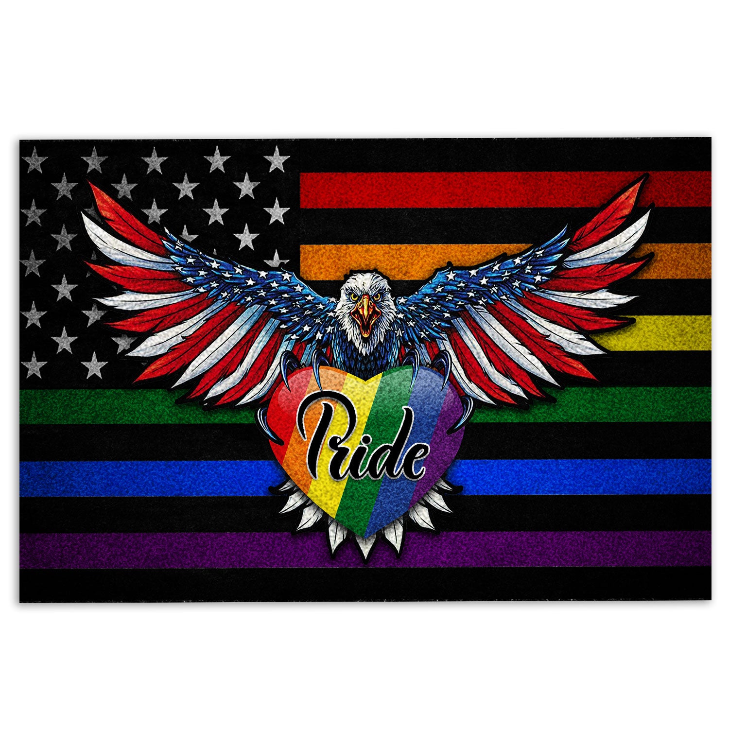 Lgbt Rubber Doormat, Lgbt Support Lgbtq Pride Eagle Rainbow Flag Heart Pride Month Welcome Doormat, Indoor Outdoor Door Mat, Home Decor