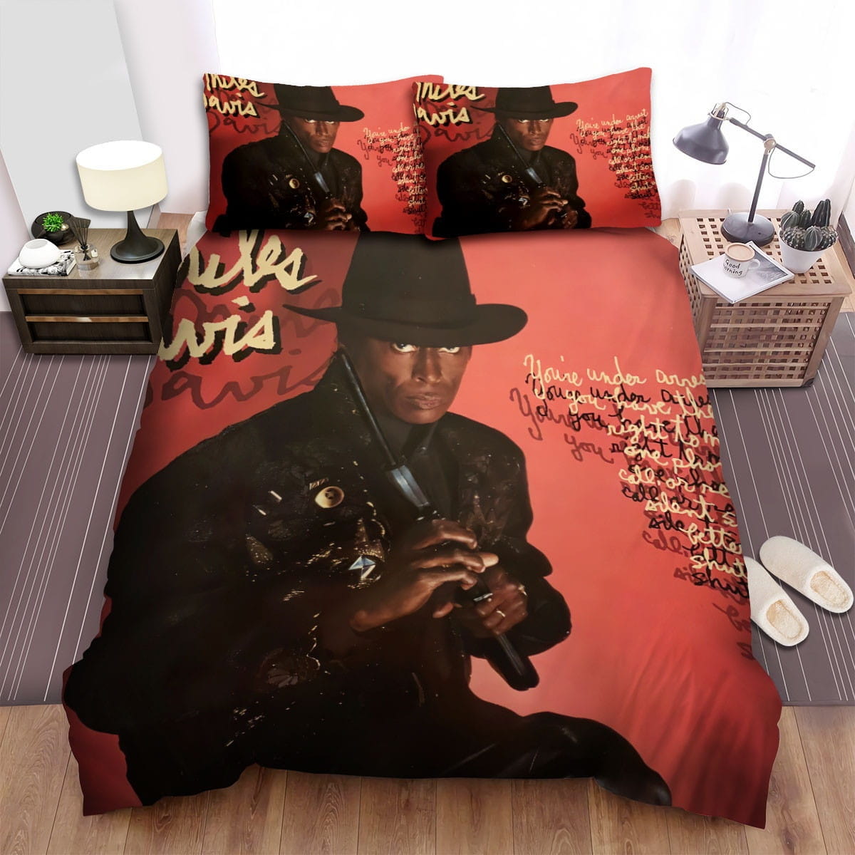Miles Davis Red Bedding Sets, Flatsheet Gift For Christmas, Thanksgiving, Halloween