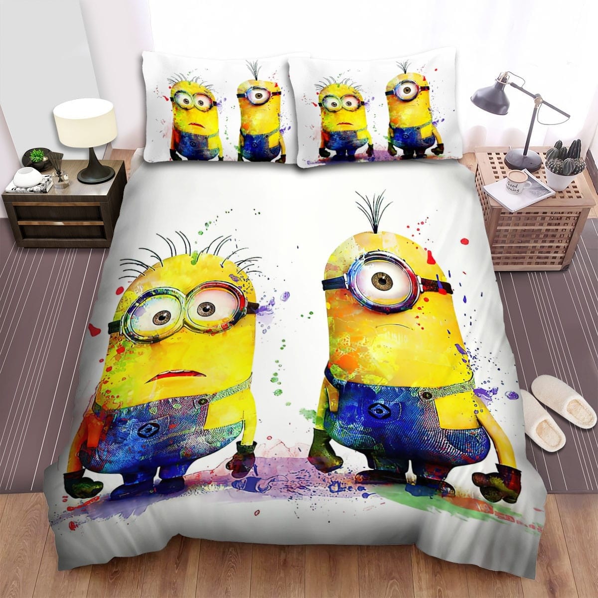 Minions Paint Splash Art Decorative Bedding Sets with Duvet Cover, Flatsheet, Pillowcases