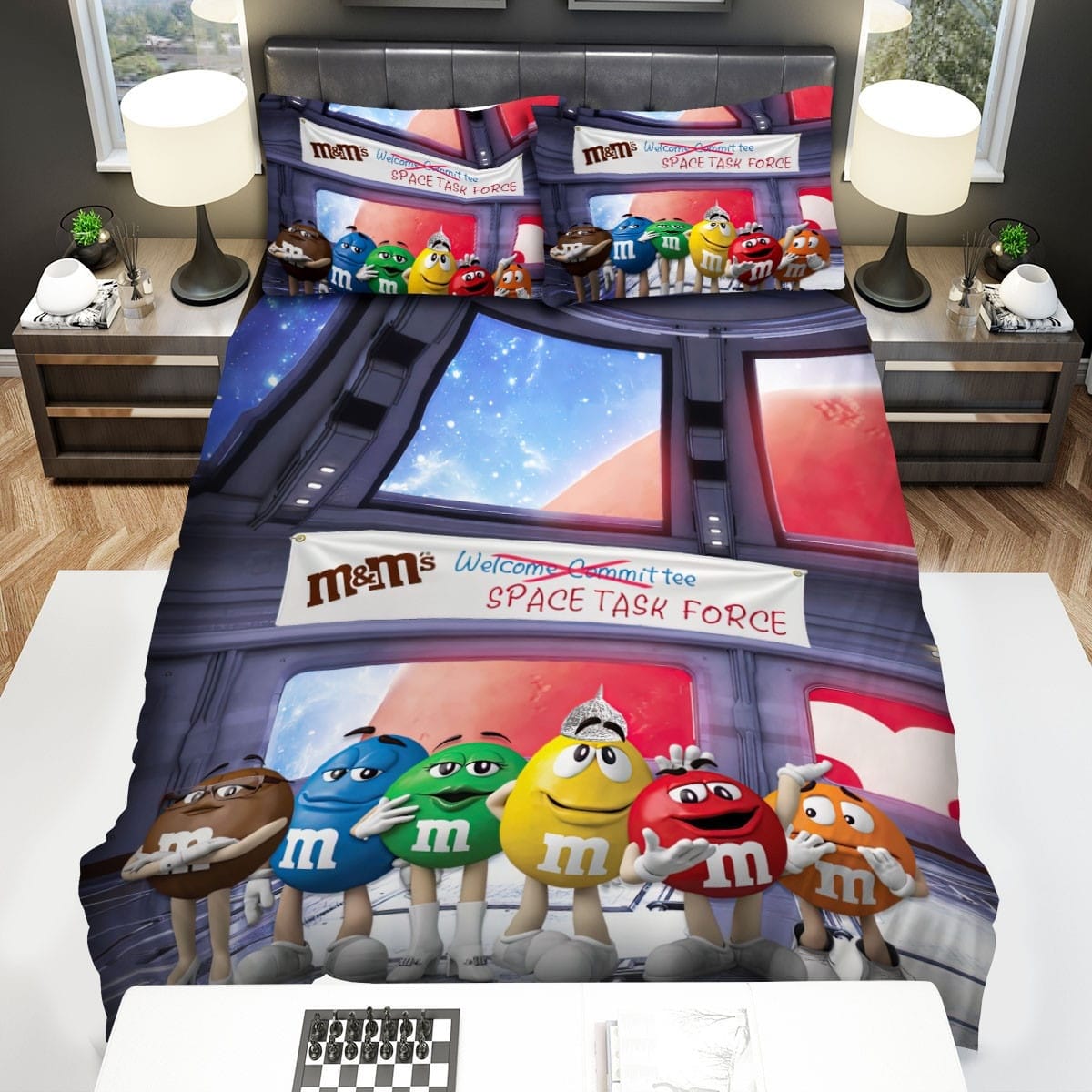 M&Ms Space Task Force Bedding Sets Duvet Cover, Flatsheet, Pillowcases Perfect Gift For Fans