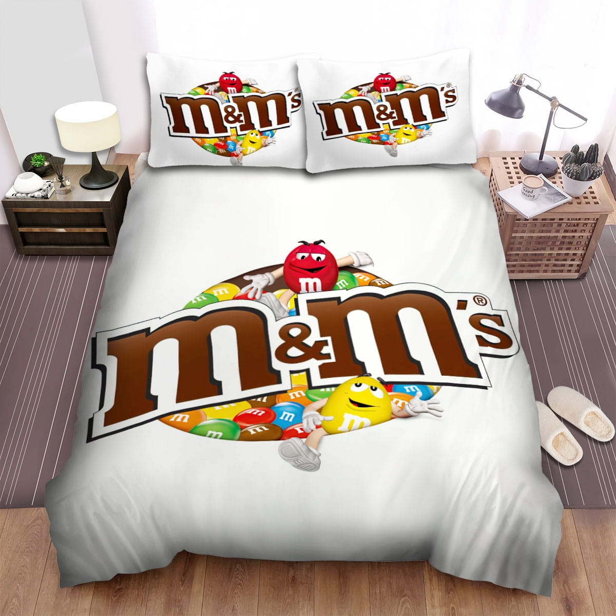 M&Ms Red & Yellow Logo Bedding Sets Duvet Cover, Flatsheet, Pillowcase For Your Lover