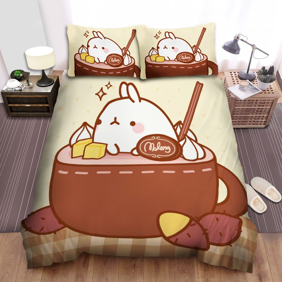 Molang In A Cup Bedding Sets Duvet Cover, Flatsheet, Pillowcases Perfect Gift For Fans