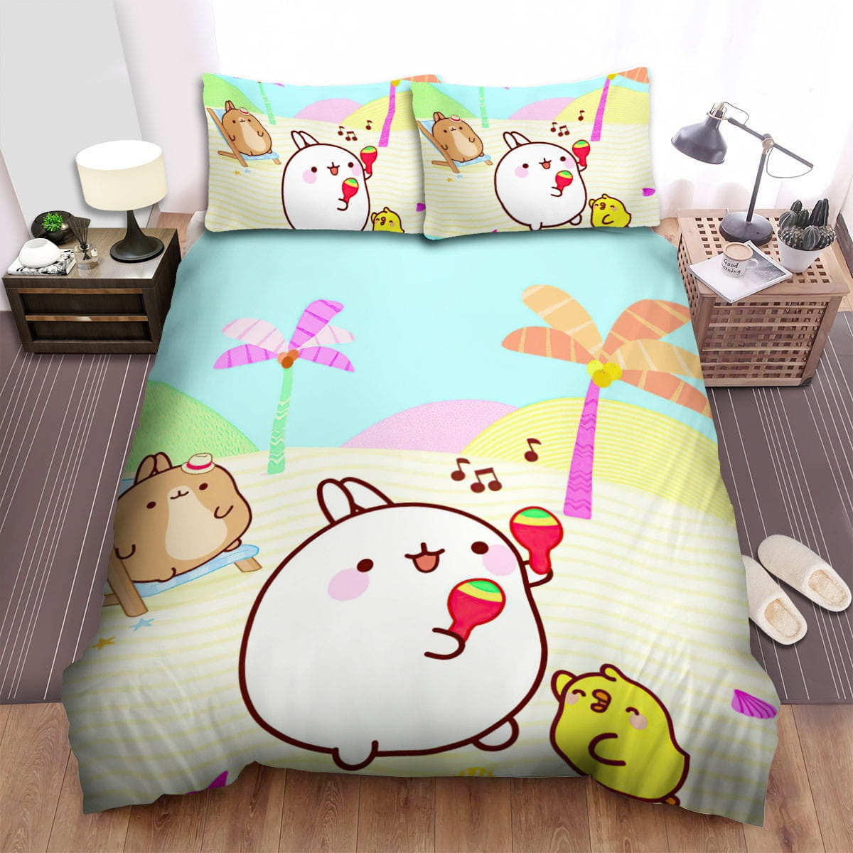 Molang Go To Beach Bedding Set, Gift For Christmas, Birthday, Thanksgiving