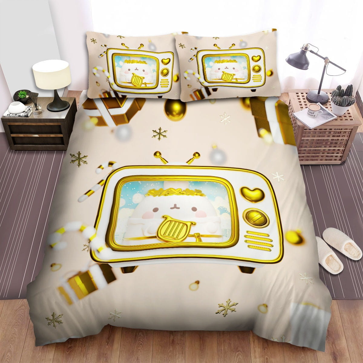 Molang On Tv Bedding Sets Duvet Cover, Flatsheet, Pillowcases Perfect Gift For Fans