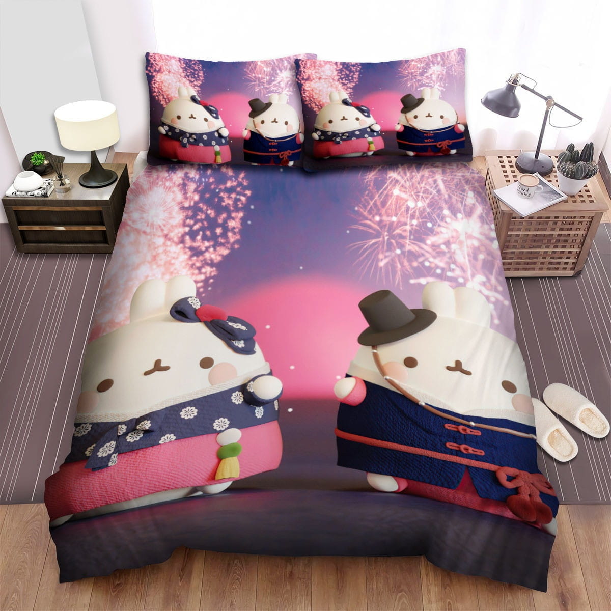 Molang In Hanbok Bedding Set, Gift For Christmas, Birthday, Thanksgiving