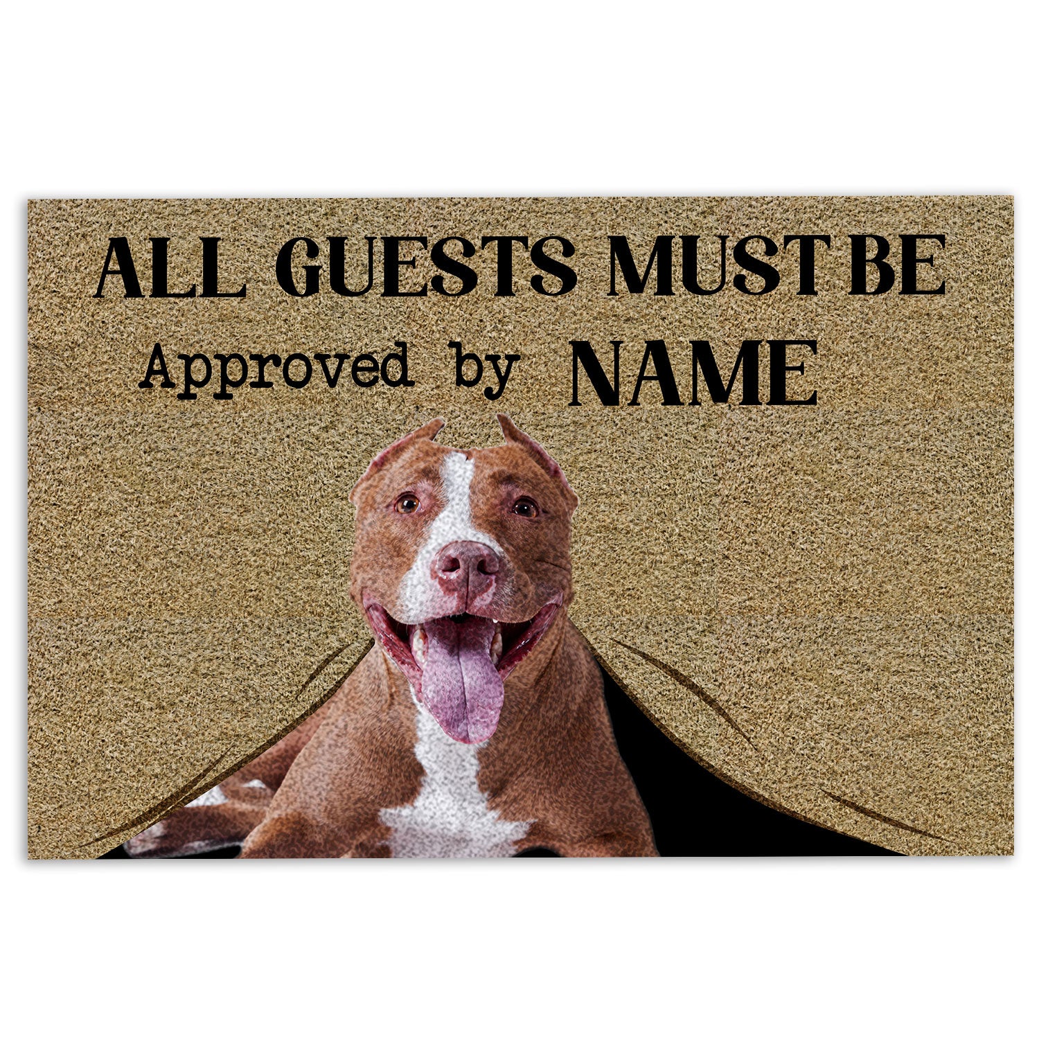 Pitbull Rubber Doormat, All Guests Must Be Approved By Pitbull Welcome Doormat, Custom Name Indoor Outdoor Door Mat, Home Decor