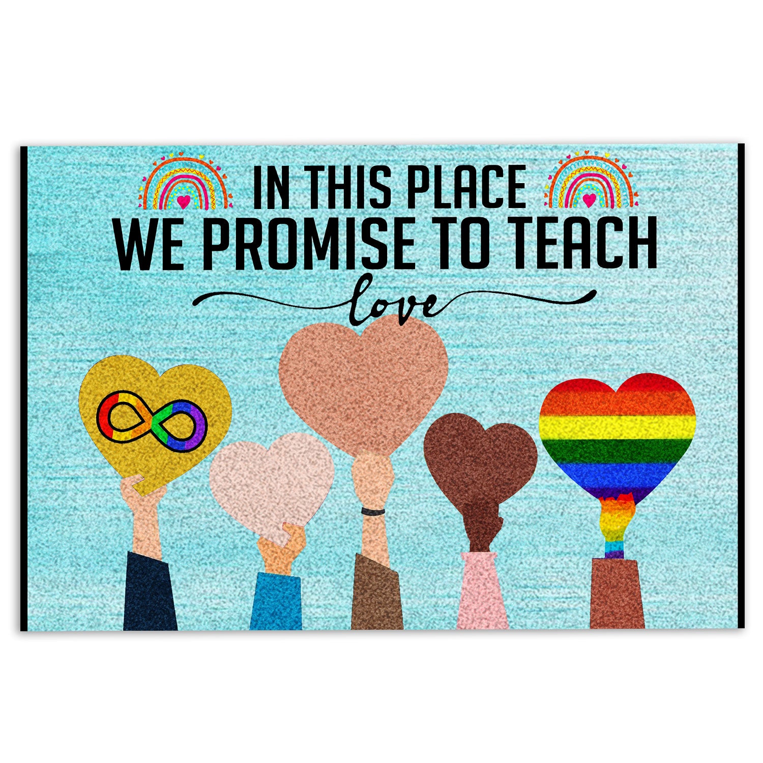 Lgbt Rubber Doormat, Lgbt Support Lgbtq In This Place We Promise To Teach Welcome Doormat, Indoor Outdoor Door Mat, Home Decor