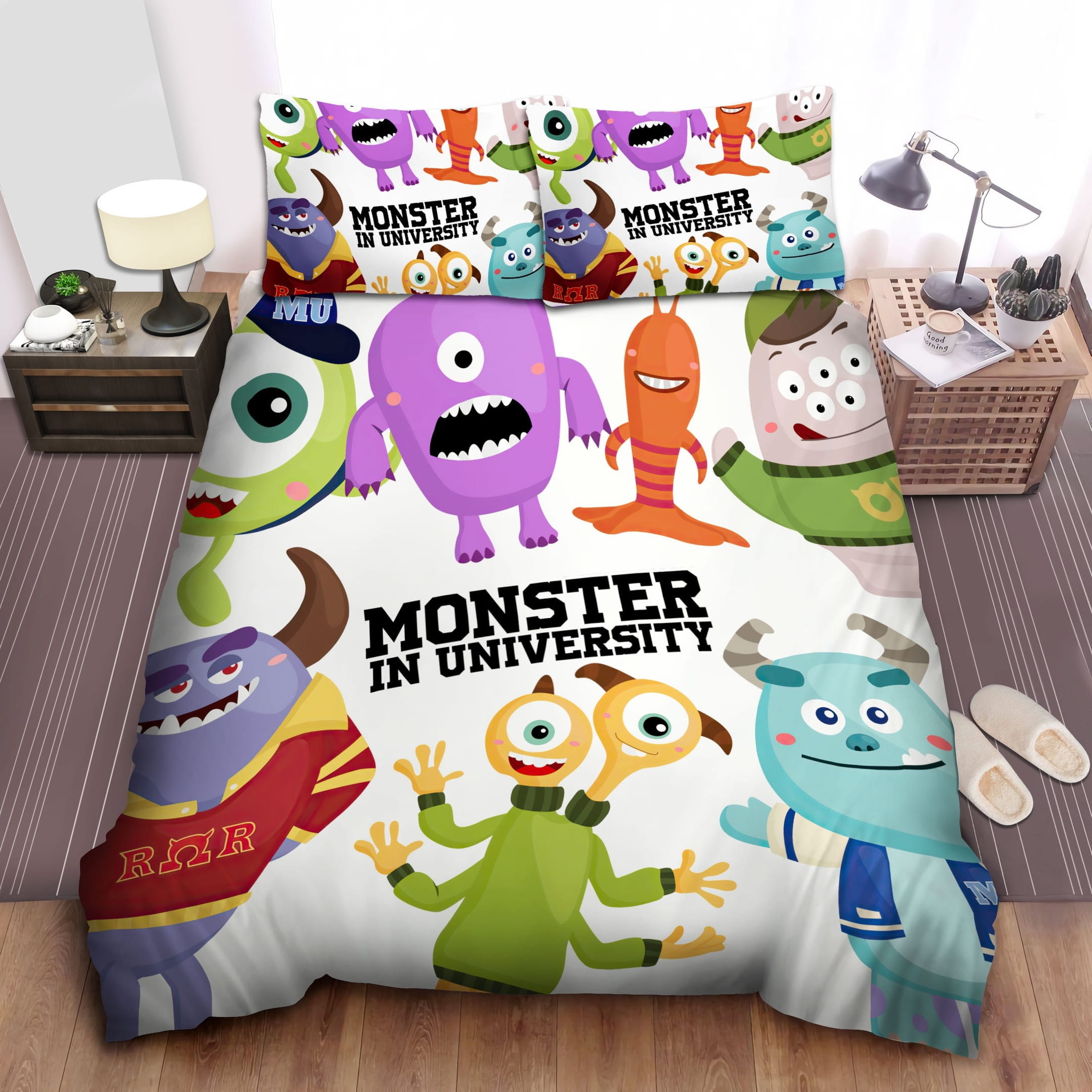 Monster In University Bedding Sets, Flatsheet Gift For Christmas, Thanksgiving, Halloween