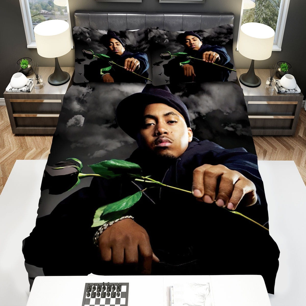 Nas Giving Black Rose Bedding Sets Duvet Cover, Flatsheet, Pillowcases Perfect Gift For Fans