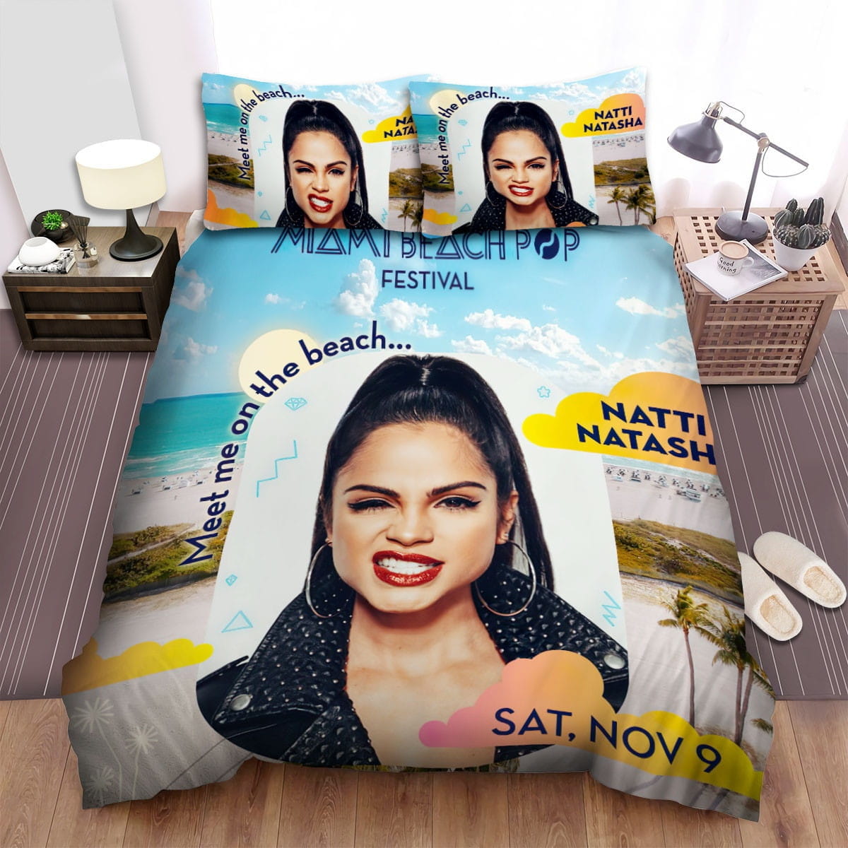Natti Natasha Hard Bedding Sets, Flatsheet Gift For Christmas, Thanksgiving, Halloween