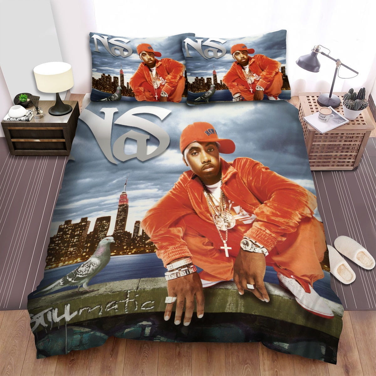 Nas Ir Jones In Orange Set Decorative Bedding Sets with Duvet Cover, Flatsheet, Pillowcases