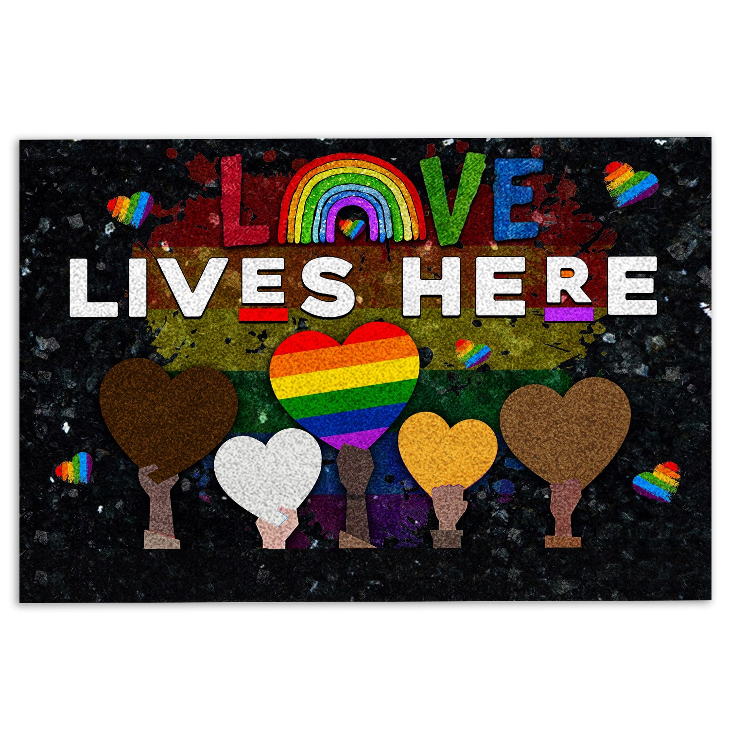 Lgbt Rubber Doormat, Lgbt Support Lgbtq Pride Month Love Lives Here Rainbow Flag Welcome Doormat, Indoor Outdoor Door Mat, Home Decor