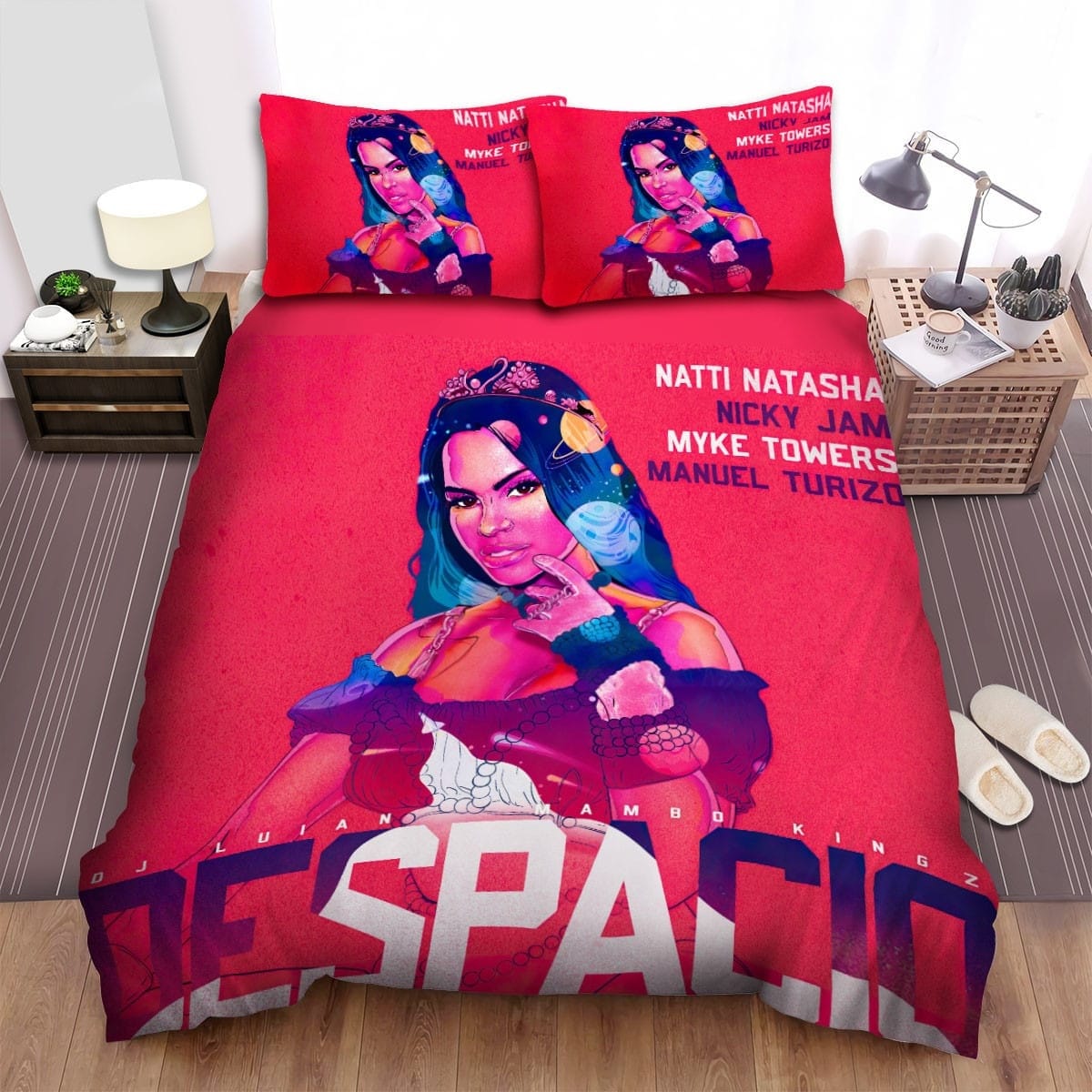 Natti Natasha Red Pink Decorative Bedding Sets with Duvet Cover, Flatsheet, Pillowcases