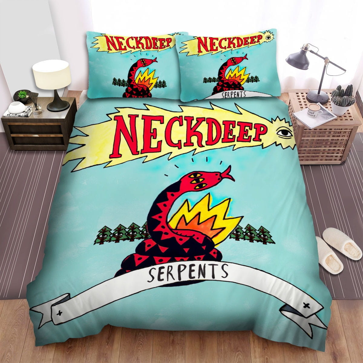Neck Deep Serpent Bedding Sets, Flatsheet Gift For Christmas, Thanksgiving, Halloween