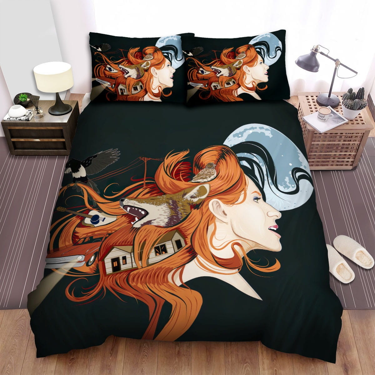 Neko Case With The Moon Bedding Sets, Flatsheet Gift For Christmas, Thanksgiving, Halloween