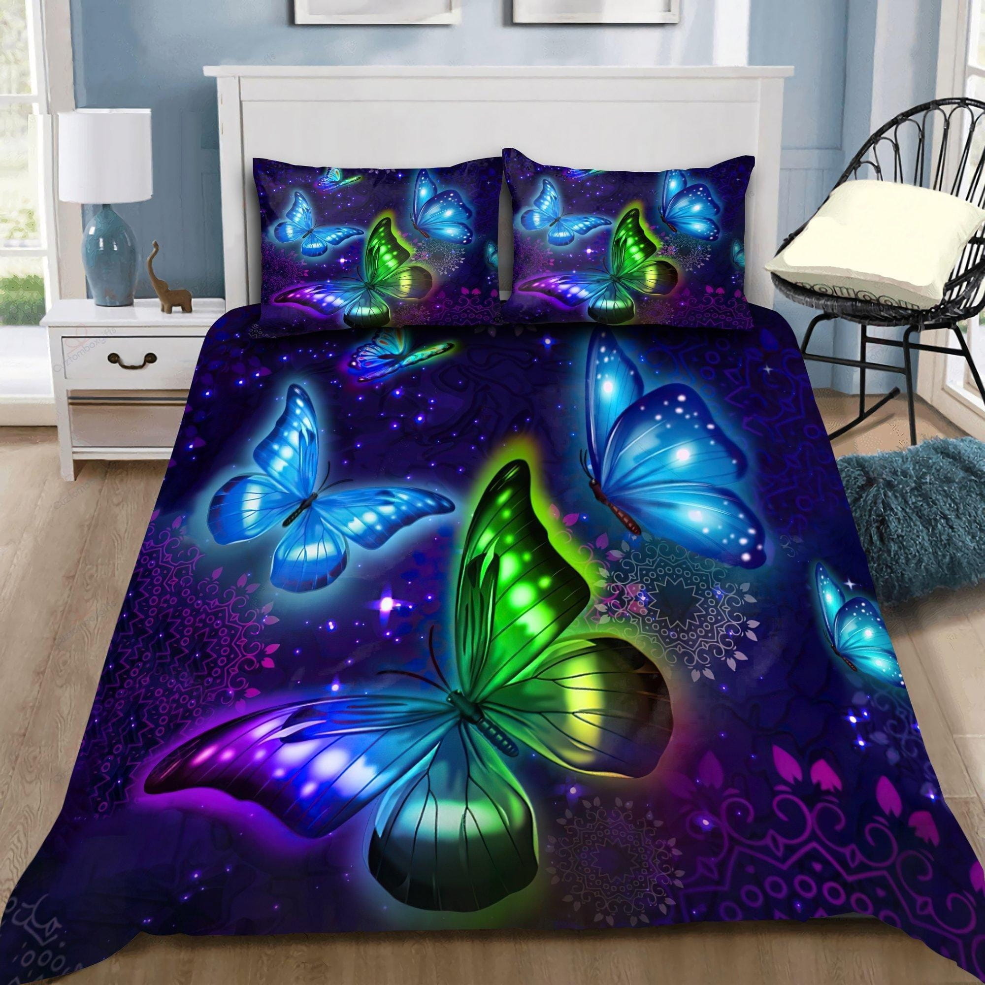 Neon Butterfly Bedding Sets, Flatsheet Gift For Wife, Husband, Besties
