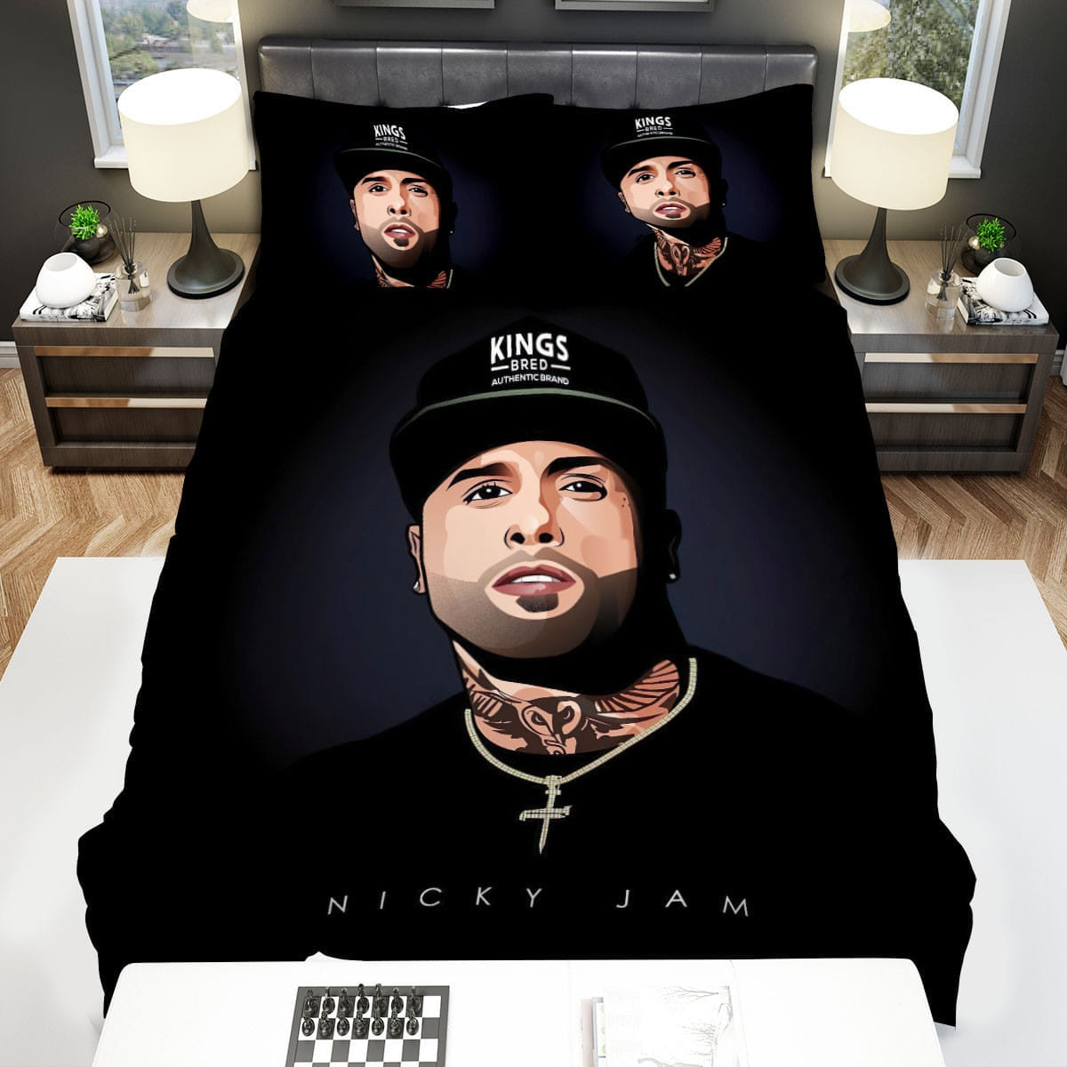 Nicky Jam Black Background Decorative Bedding Sets with Duvet Cover, Flatsheet, Pillowcases