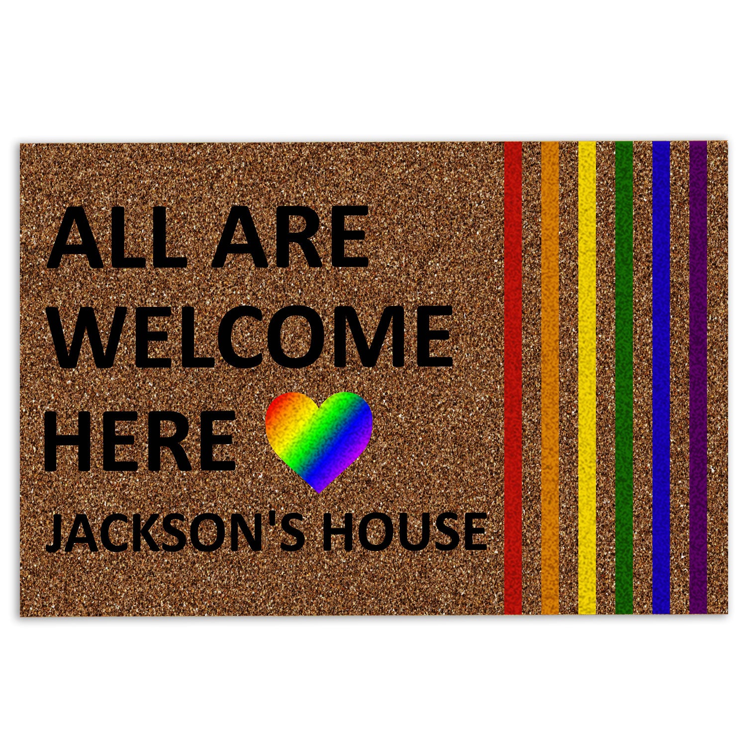Lgbt Rubber Doormat, Lgbt Lgbtq All Are Welcome Here Pride Welcome Doormat, Custom Name Indoor Outdoor Door Mat, Home Decor