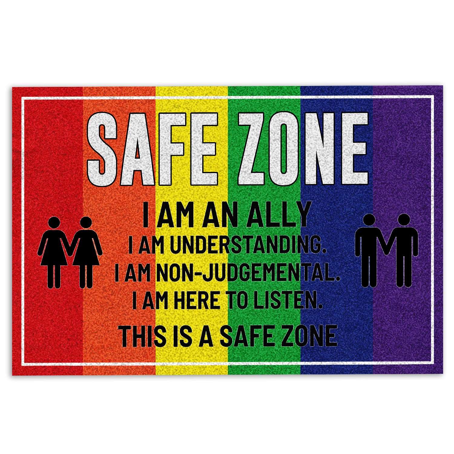 Lgbt Rubber Doormat, Lgbt Ally Support Lgbtq Pride Month This Is A Safe Zone Rainbow Welcome Doormat, Indoor Outdoor Door Mat, Home Decor