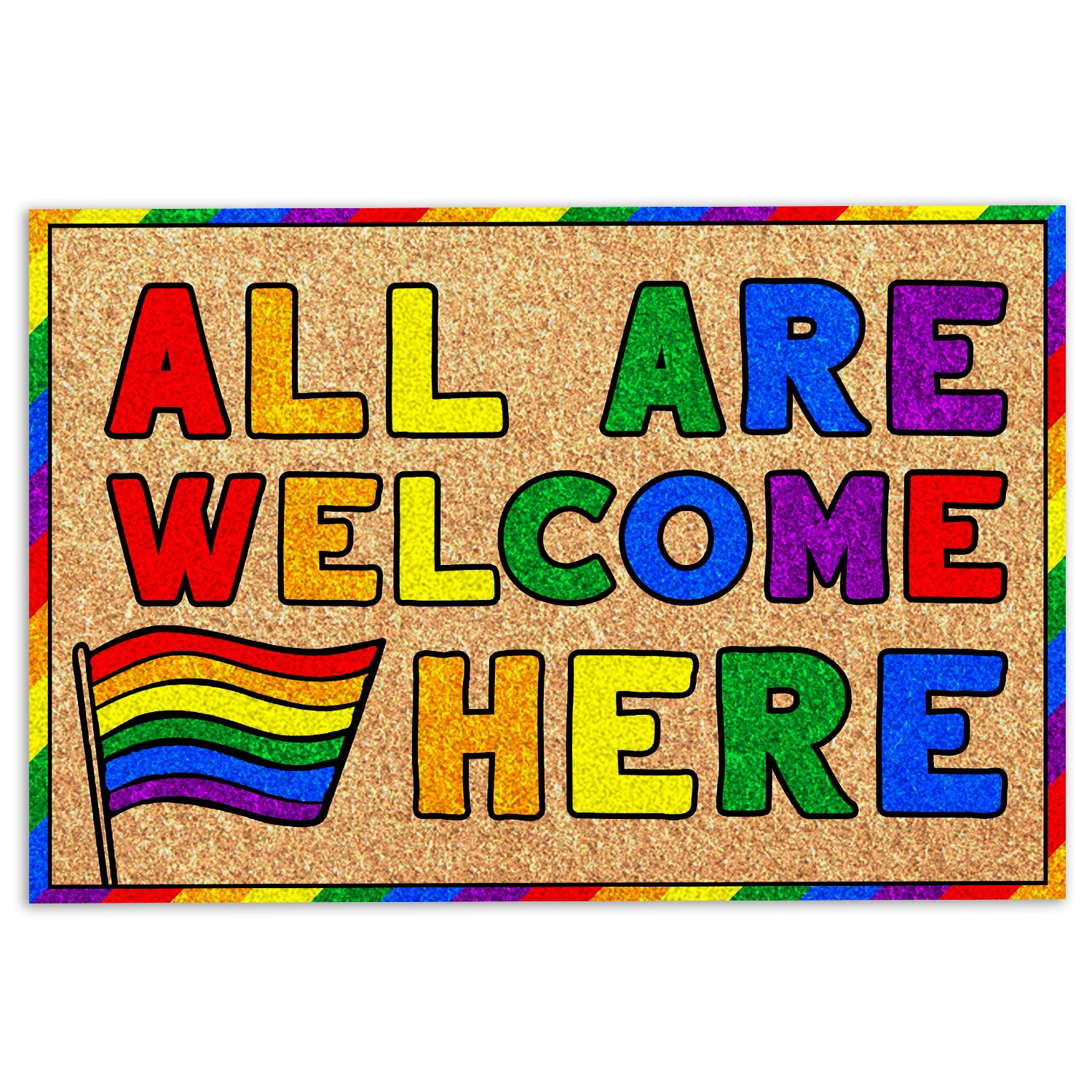 Lgbt Rubber Doormat, Lgbt Support Lgbtq Pride Month All Are Welcome Here Rainbow Welcome Doormat, Indoor Outdoor Door Mat, Home Decor