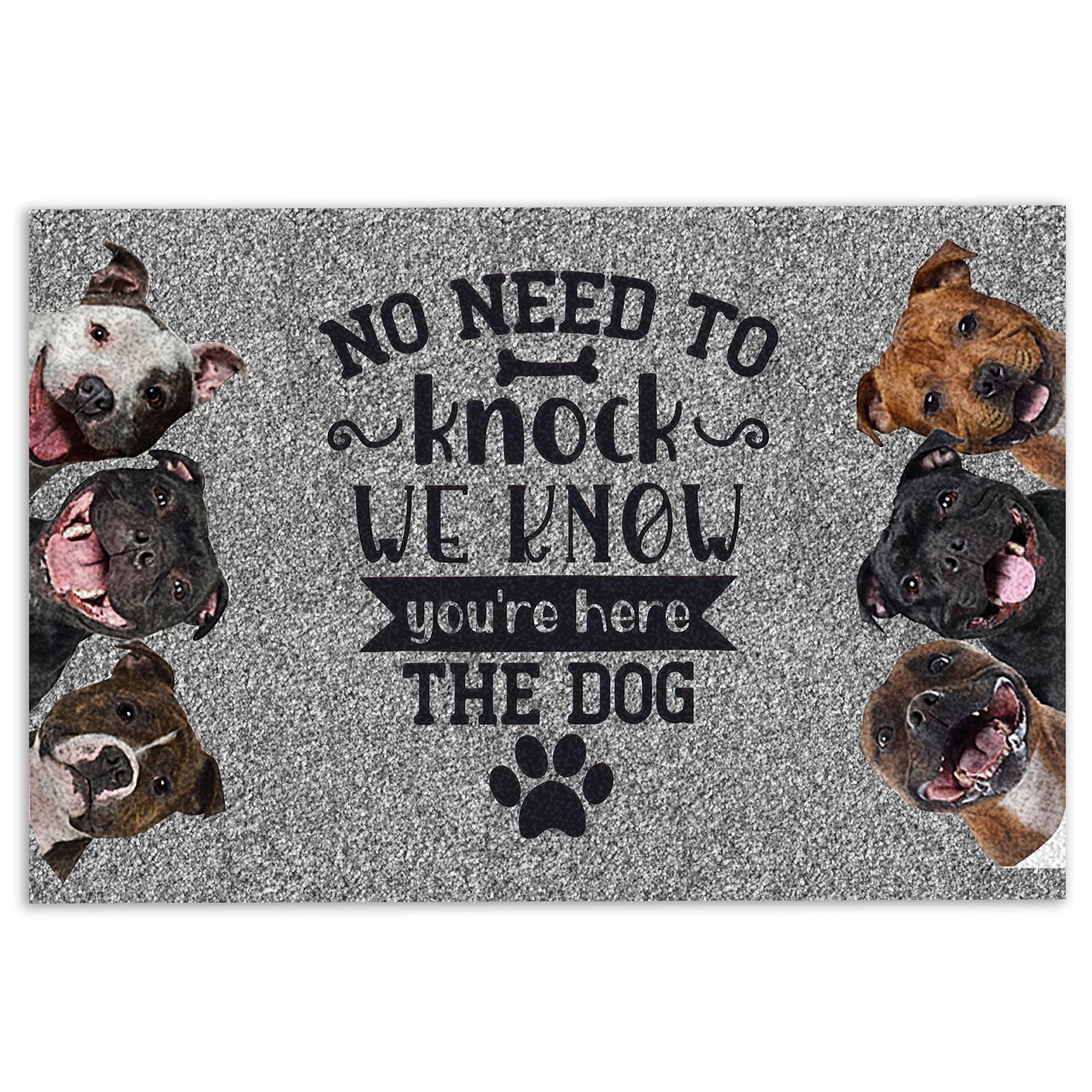 Pitbull Rubber Doormat, Staffordshire Pitbull Dog No Need To Knock We Know You'Re Here Welcome Doormat, Indoor Outdoor Door Mat, Home Decor