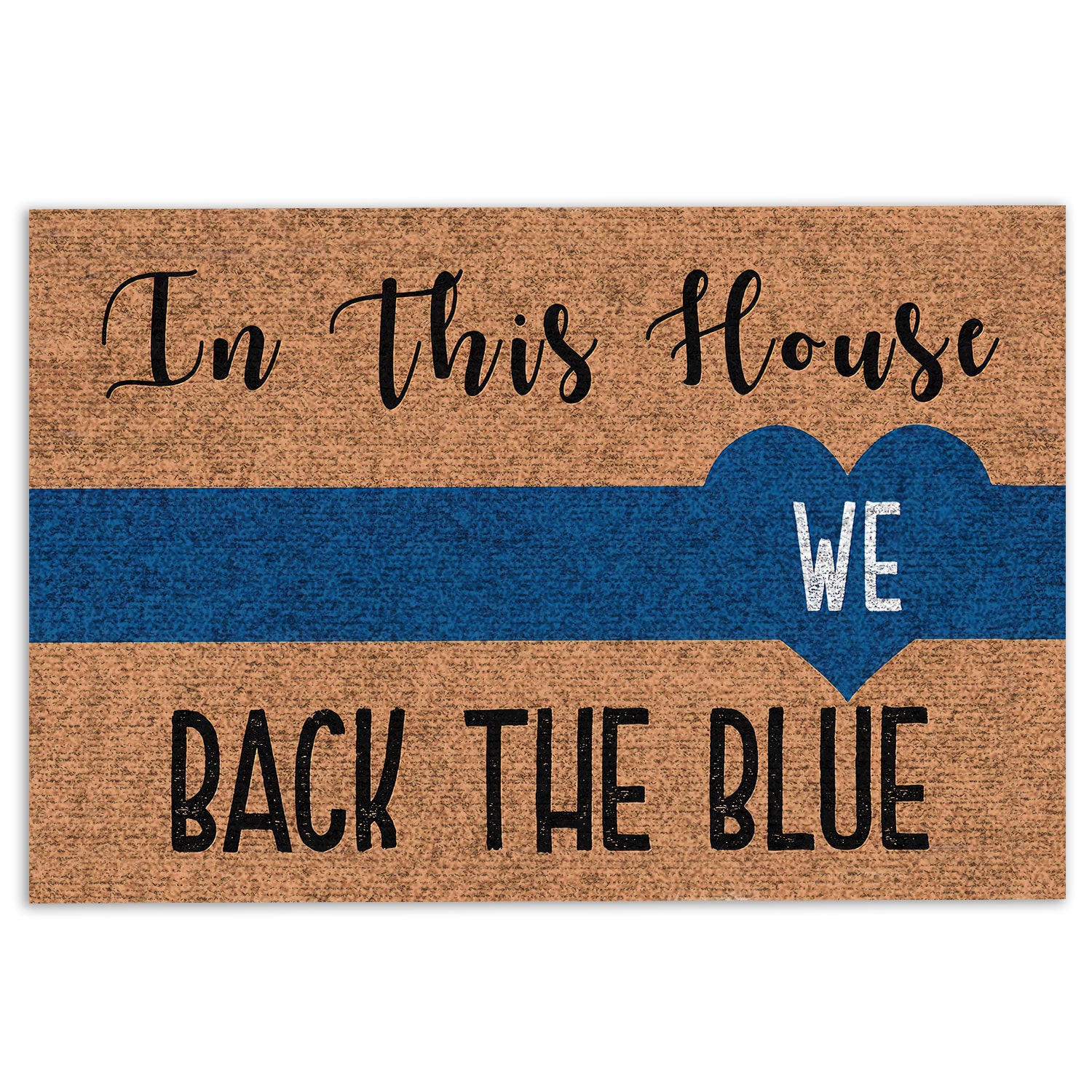 Police Rubber Doormat, Police In This House We Back The Blue Thin Blue Line Heart Welcome Doormat, Indoor Outdoor Door Mat, Home Decor