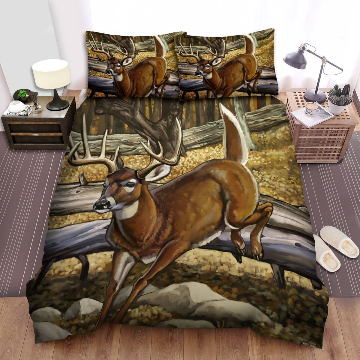 North Dakota Forest Deer Bedding Sets Duvet Cover, Flatsheet, Pillowcases Perfect Gift For Fans