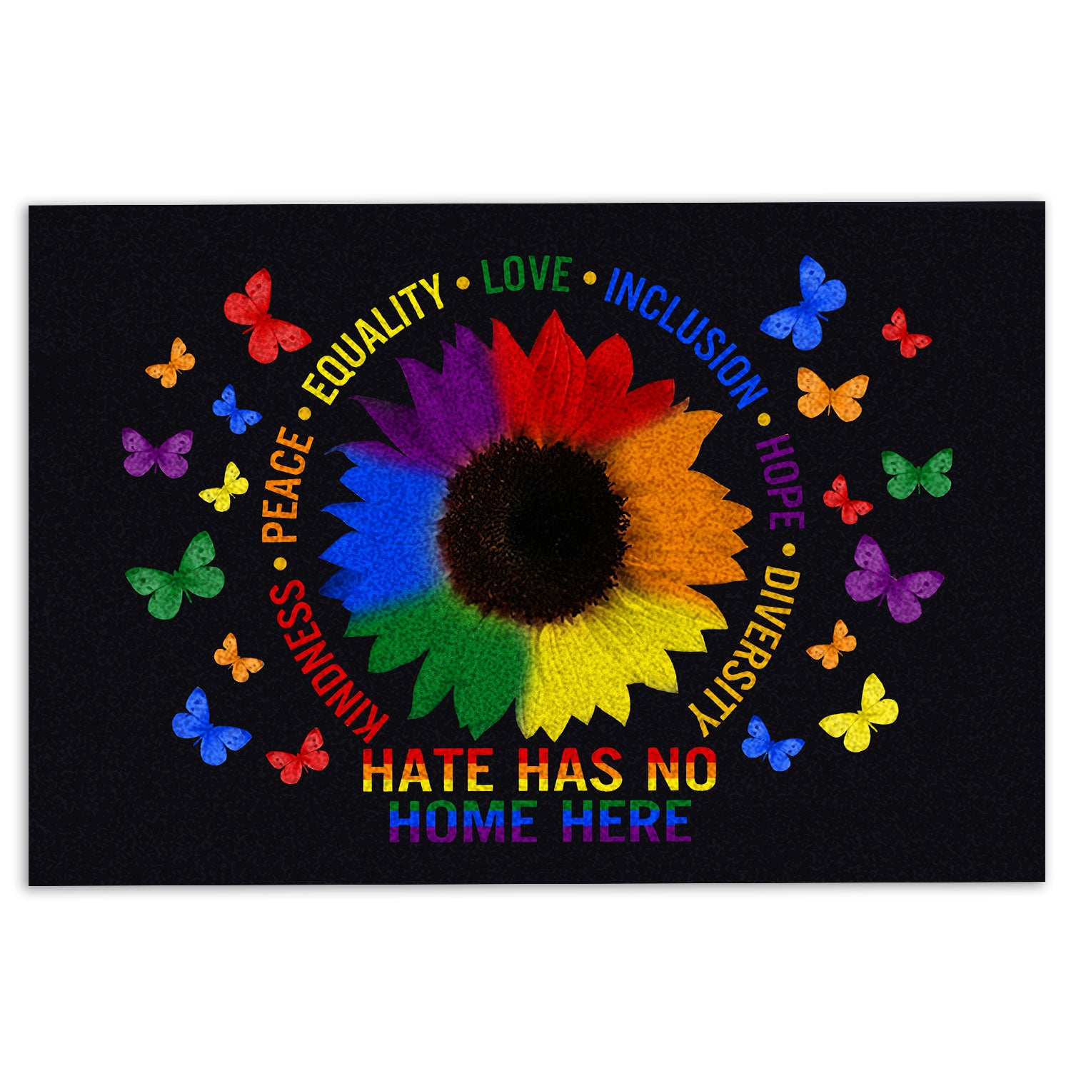 Lgbt Rubber Doormat, Hate Has No Home Here Kindness Peace Equality Love Lgbt Lgbtq Welcome Doormat, Indoor Outdoor Door Mat, Home Decor