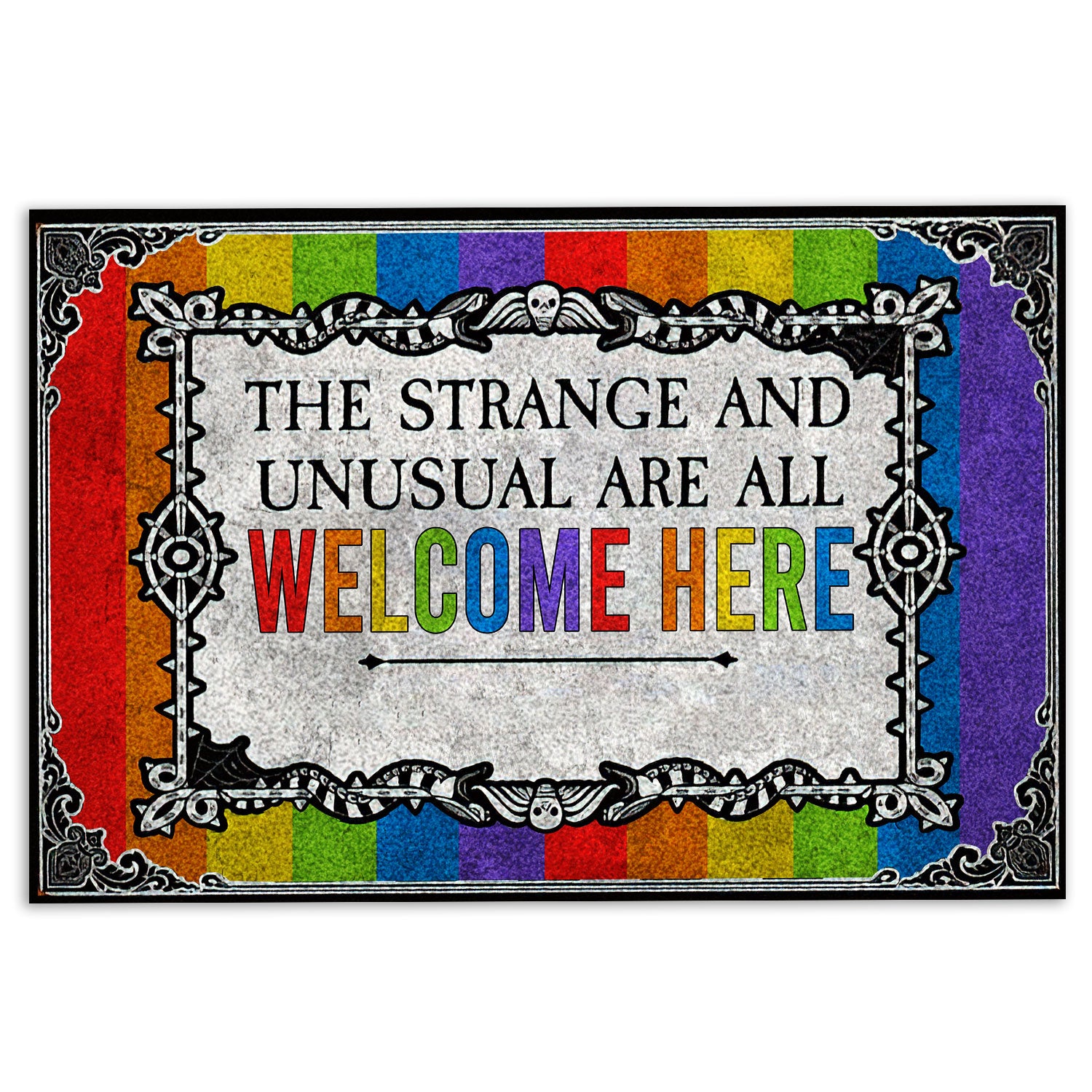 Lgbt Rubber Doormat, Lgbt Support Lgbtq The Strange And Unusual Are All Welcome Here Welcome Doormat, Indoor Outdoor Door Mat, Home Decor