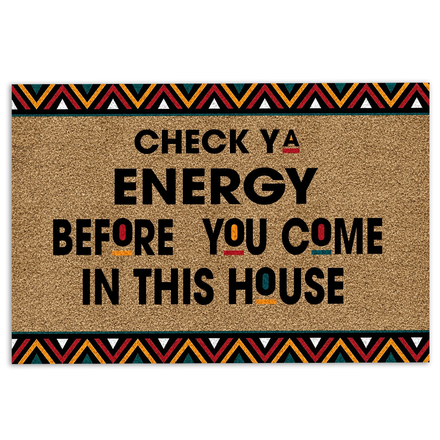 Native American Rubber Doormat, African Afro Check Ya Energy Before You Come In This House Welcome Doormat, Indoor Outdoor Door Mat, Home Decor