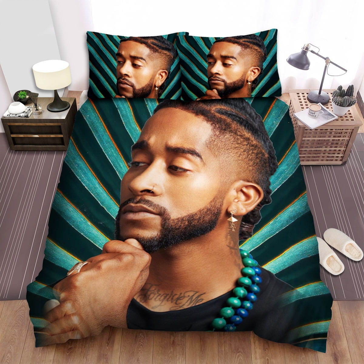 Omarion Portrait Pose Bedding Sets, Flatsheet Gift For Christmas, Thanksgiving, Halloween