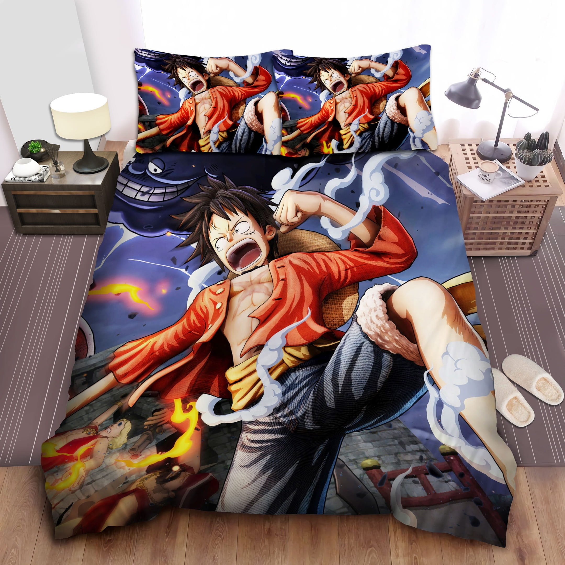 One Piece Zeus And Luffy Bedding Sets, Flatsheet Gift For Wife, Husband, Besties
