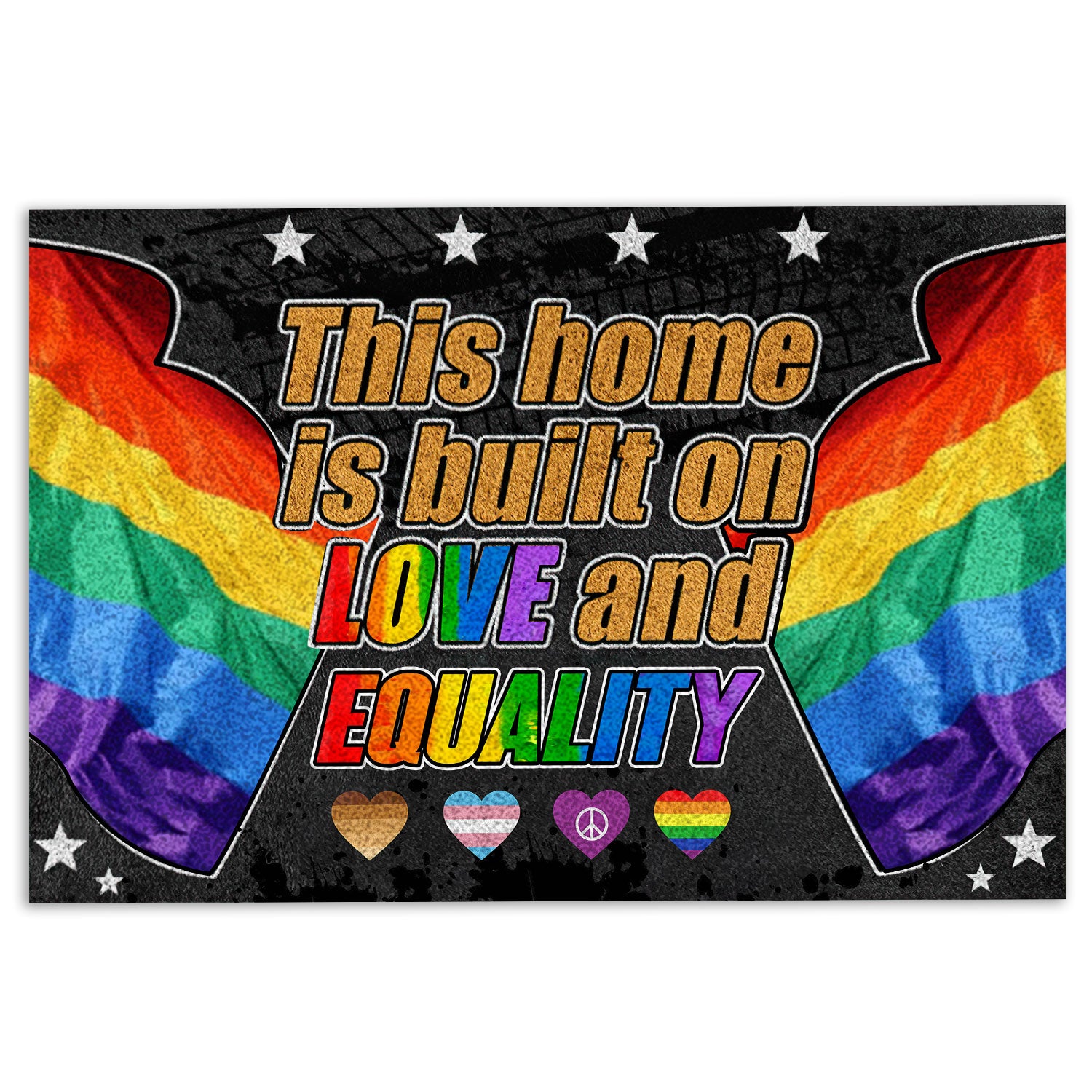 Lgbt Rubber Doormat, Lgbt Pride Lgbtq This Home Is Built On Love And Equality Welcome Doormat, Indoor Outdoor Door Mat, Home Decor
