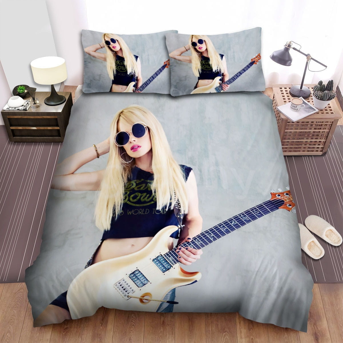Orianthi Beige Guitar Decorative Bedding Sets with Duvet Cover, Flatsheet, Pillowcases