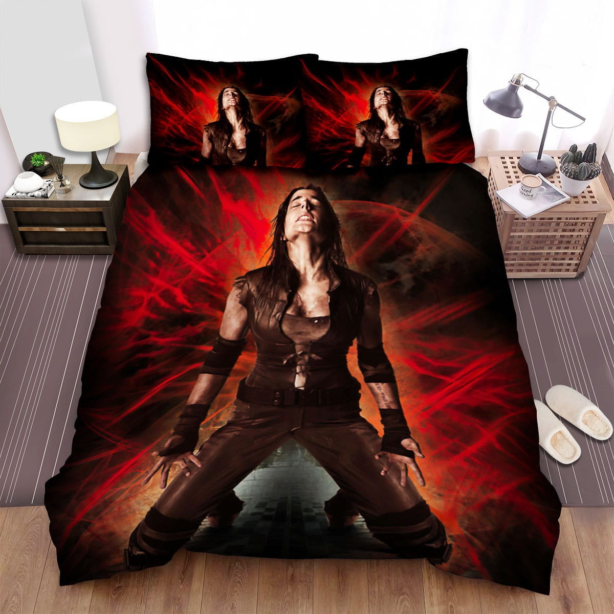 Pandorum Red Background Decorative Bedding Sets with Duvet Cover, Flatsheet, Pillowcases