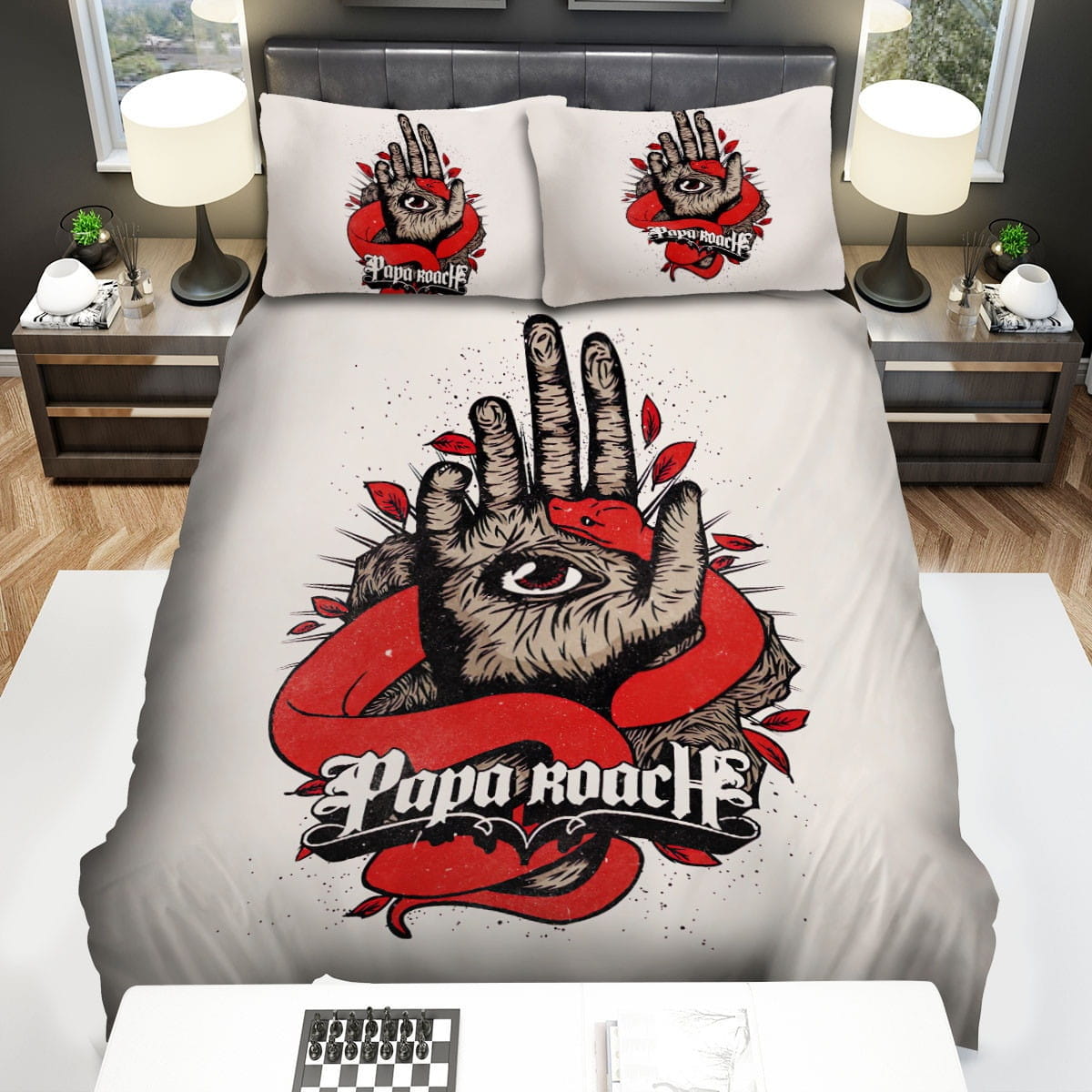 Papa Roach Hand Art Bedding Sets Duvet Cover, Flatsheet, Pillowcase For Your Lover