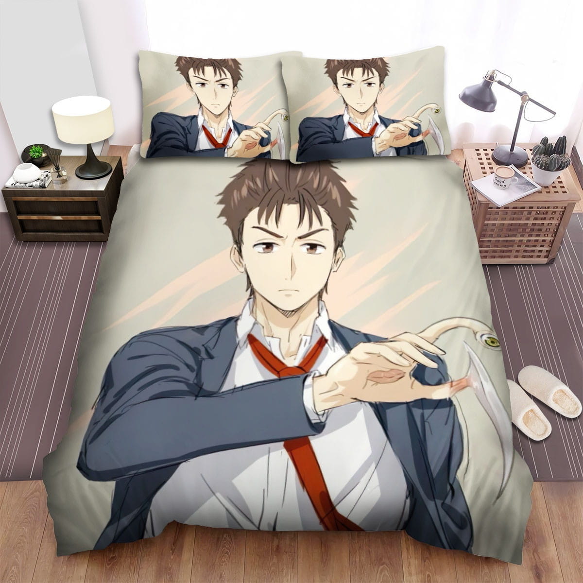 Parasyte Migi And Shinichi Bedding Sets, Flatsheet Gift For Christmas, Thanksgiving, Halloween