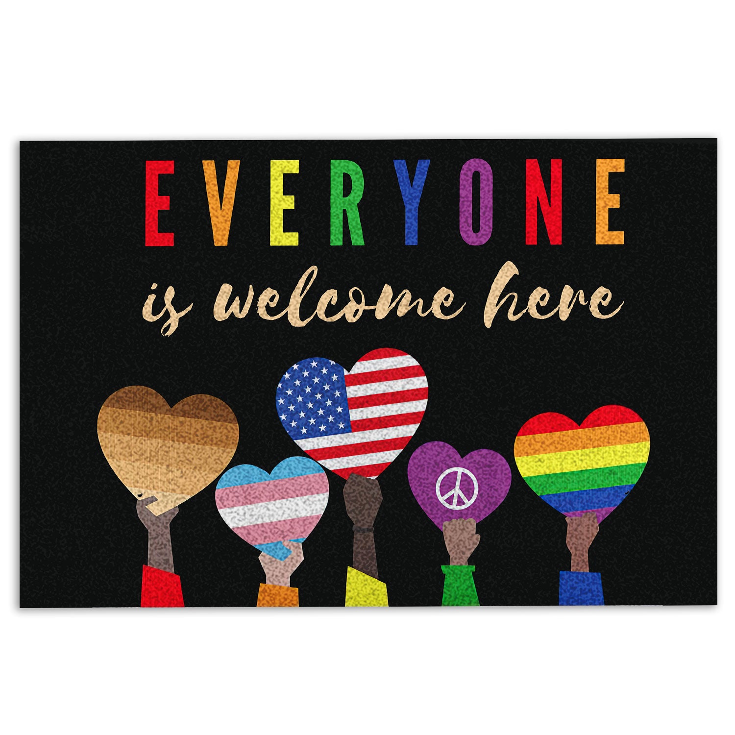 Lgbt Rubber Doormat, Everyone Is Welcome Here Lgbt Lgbtq Pride Love Is Love Equality Welcome Doormat, Indoor Outdoor Door Mat, Home Decor