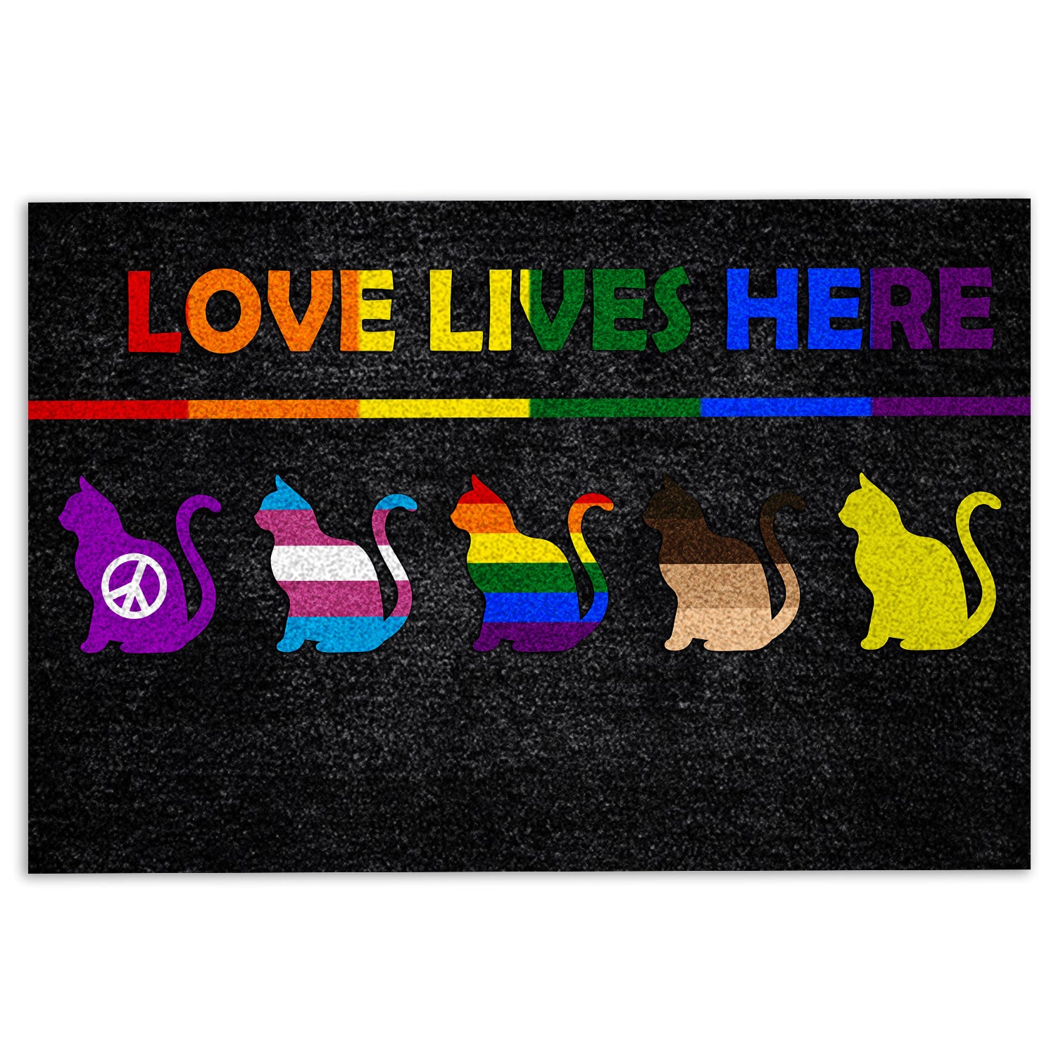 Lgbt Rubber Doormat, Lgbt Support Lgbtq Pride Month Love Lives Here Rainbow Flag Cat Welcome Doormat, Indoor Outdoor Door Mat, Home Decor