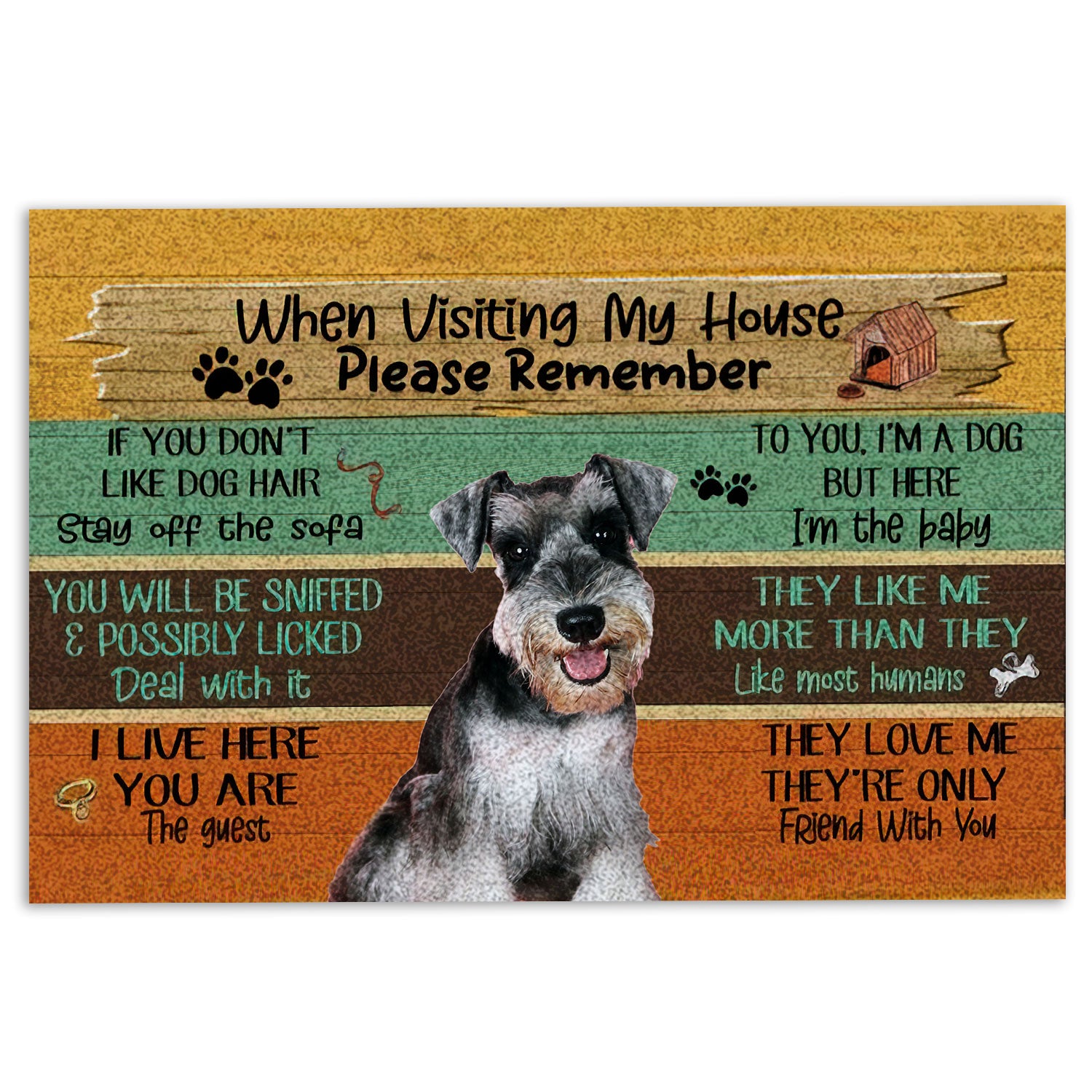 Miniature Schnauzer Rubber Doormat, Visiting My House Please Remember Miniature Schnauzer Dog Rules Welcome, Indoor Outdoor Door Mat, Home Decor